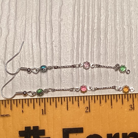 Multicolor Crystal Silver Plated Pierced Dangle Earrings - Picture 3 of 3